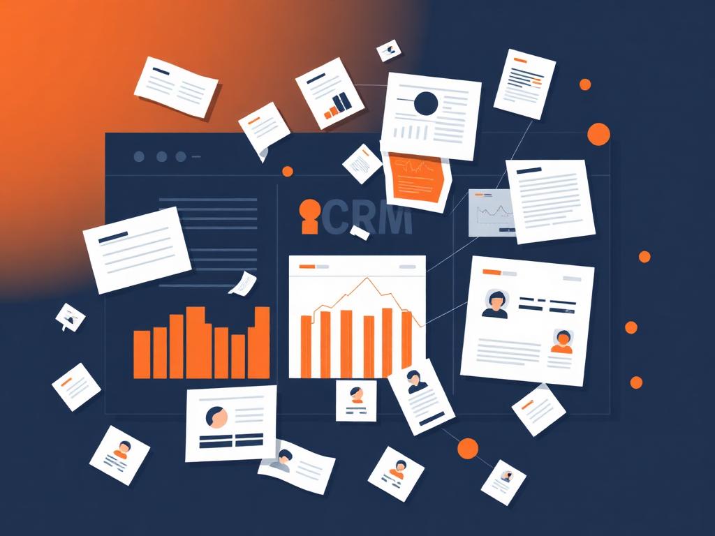 Scattered CRM dashboards and contact cards illustrating bad data
